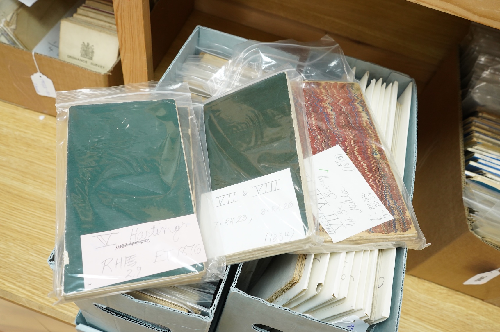 A collection of forty-eight mid to late 19th century Ordnance Survey maps, areas covered include; Brentwood, Sherness, Kent, Hastings, West Sussex, Portsmouth, Amesbury, Salisbury, Colchester & Ipswich, etc.